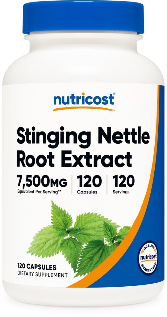 Nutricost Stinging Nattle Root Extract 7500mg Ekvivalents, 120 Kapsulas - Veģetārs Friendly, Bez GMO, bez lipekļa