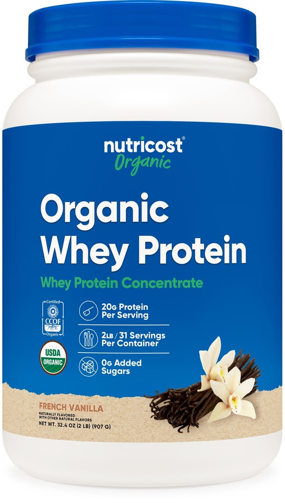 Nutricost Organic Whey Protein Koncentrāts, Francijas Vanilla Flavored, (2LBS) - bez lipekļa, bez GMO