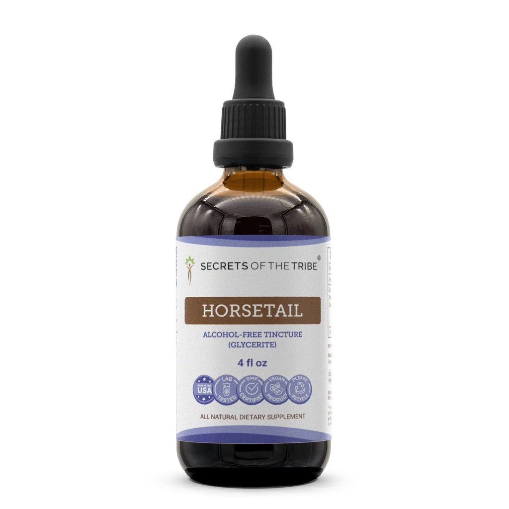 Noslēpumi no tribes zirgu astes Tincture Alkohola-free ekstrakts, zirgastes (Equisetum arvense) Kaltēts Herb 4 OZ