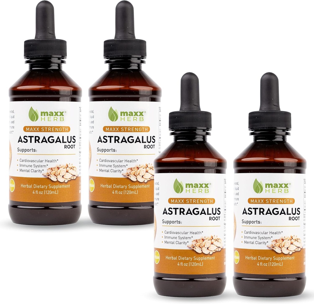 Maxx Herb Astragalus Saknes ekstrakts - Max Strength Šķidrās Tincture Absorbs labāk nekā kapsulas vai pulveris, Imūnās atbalsta un garīgo skaidrību - 4 pudeles, 4 Oz Katrs (240 Kalpo)