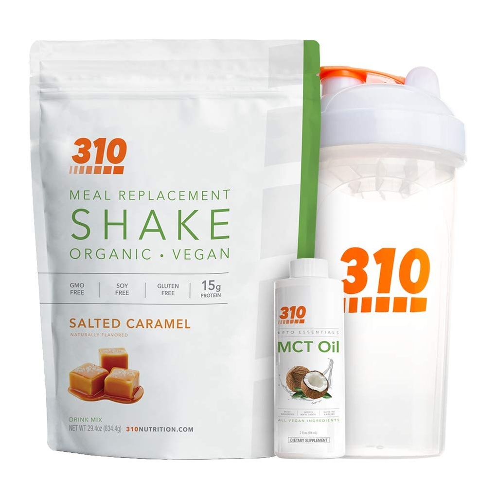 Vegan Organic Plant Protein Pulveris un uztura aizstājējs Shaker Cup un 2 Oz MCT Oil - līdz 310 Uzturs - glutēns, piena un sojas bez - 0g cukura