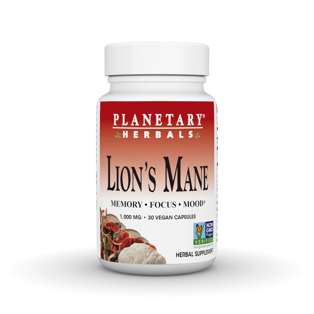 Planetary Herbals Lion's Mane for Memory, Focus, and Mood*, 1000 mg - 30 Vegan kapsulas