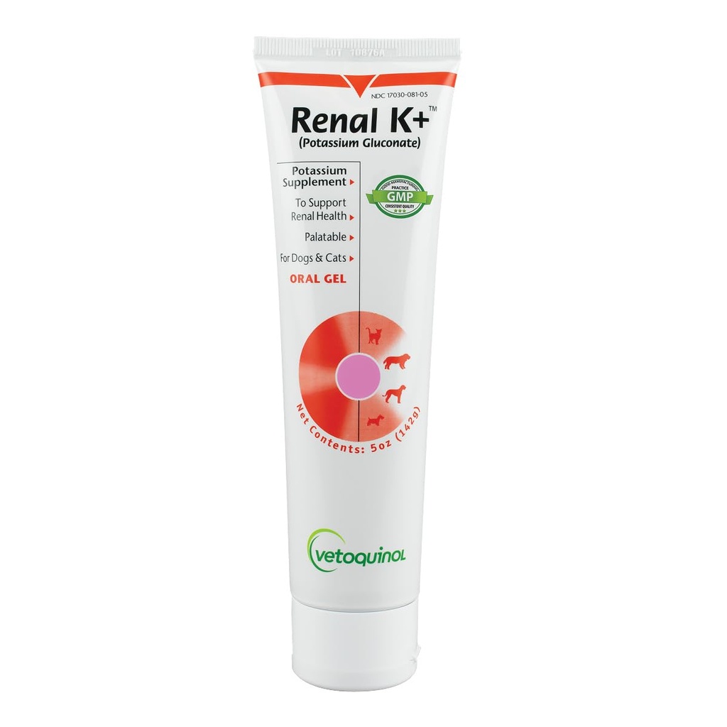 Vetohinols Nieru K+ (Potassium Gluconate) Kālija papildinājums Gels suņiem un kaķiem, 5oz