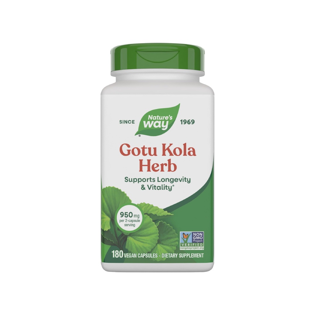 Dabas ceļš Gotu Kola Herb, atbalsta ilgmūžību un dzīves kvalitāti*, 950 mg uz 2-kapsulu apkalpo, ne-ĢMO projekts apstiprināts, 180 kapsulas (iepakojums May Vary)