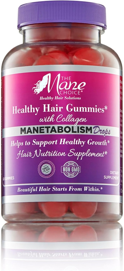 Mane Choice MANETABOLISM pilieni veselīgu matu vitamīnu ar kolagēnu (60 gumijas) Matu ādas un nagus Vitamīni, matu uzturs bagātinātāji sievietēm un vīriešiem ilgāk, biezāki un veselīgāki mati