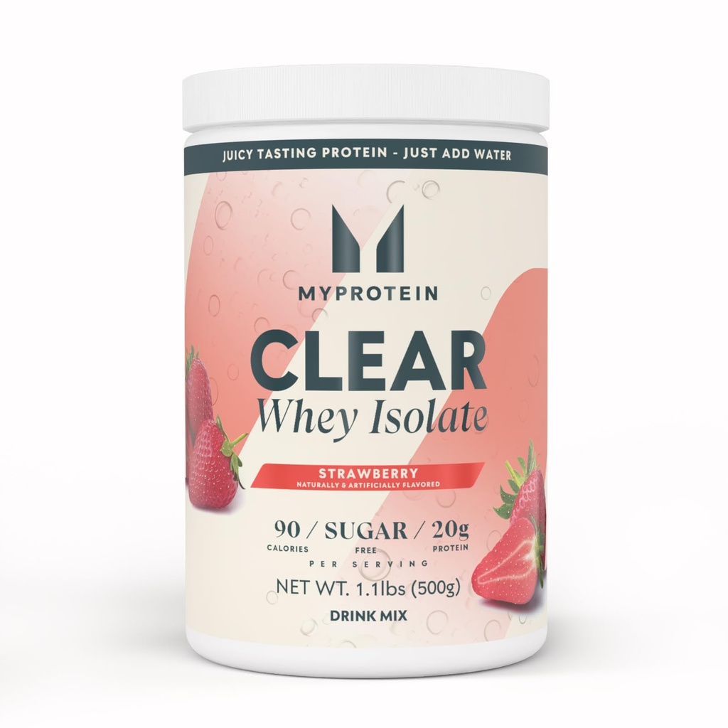 Myprotein Clear Shey Isolate Protein Powder, 1.1 Lb (20 Servē) Zemeņu, 20g Olbaltumvielas uz apkalpo, Dabīgi uzliesmo dzērienu maisījumu, Daily Protein Toke for Superior veiktspēju