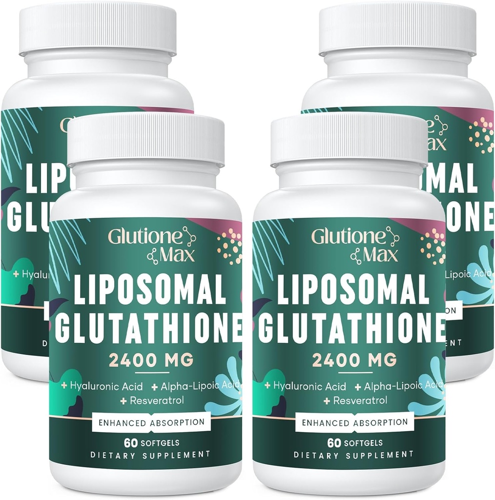 8-in-1 Liposomālais glutations 2400 MG, augstas absorbcijas antioksidanta formula – ar hialuronskābi, alfa-liposkābi, resveratrolu - ādu, aknām, detoksu un imūno sistēmu, 240 softgeliem.
