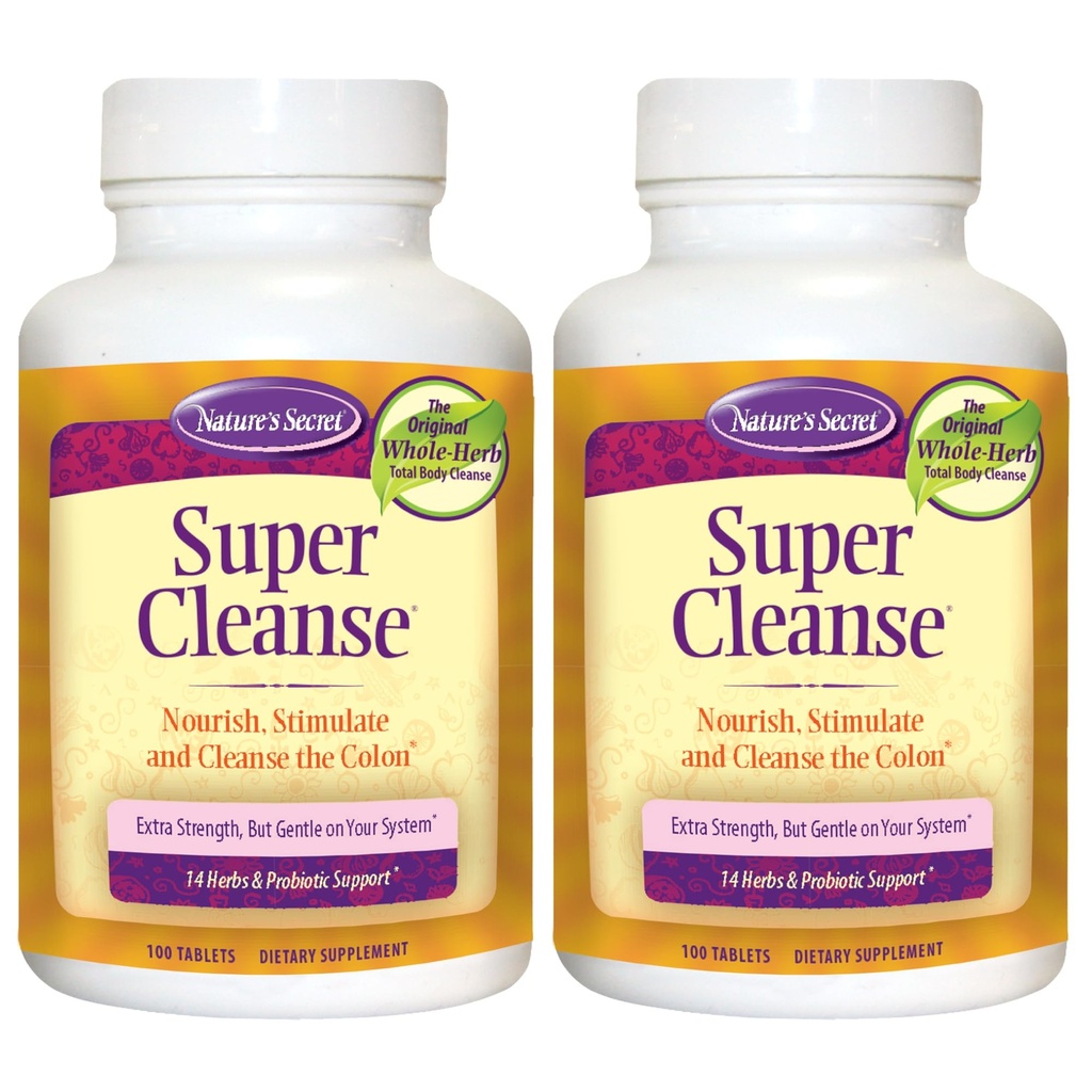 Dabas Secret Super Attīriet Extra Strength Toxin Detoksikss & Maigs Eliminācijas Ķermeņa Attīrīšanās, Gremošanas & Colon Veselības Atbalsts - Stimulējošs Blend no 14 Herbs ar probiotikām - 100 tabletes (iepakojums no 2)
