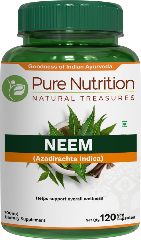 Tīrs uzturs Neem Kapsulas 700mg. (ekvivalents līdz 2600mg Neem Leaf Pulveris un Bark Pulveris) NeĢMO 
