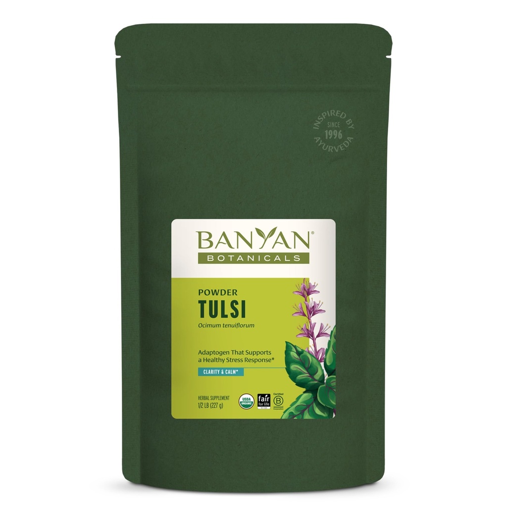 Banāna botānika Tulsi pulveris – Organic Tulsi – Svētais Baziliks (Ocimum Sactum) – Ajurvēdiskais adaptogēns veselīgai plaušu funkcijai un mierpilna labsajūta un * – 1⁄2 lb. – Ne-GMO Ilgspējīgi Avots Vegan