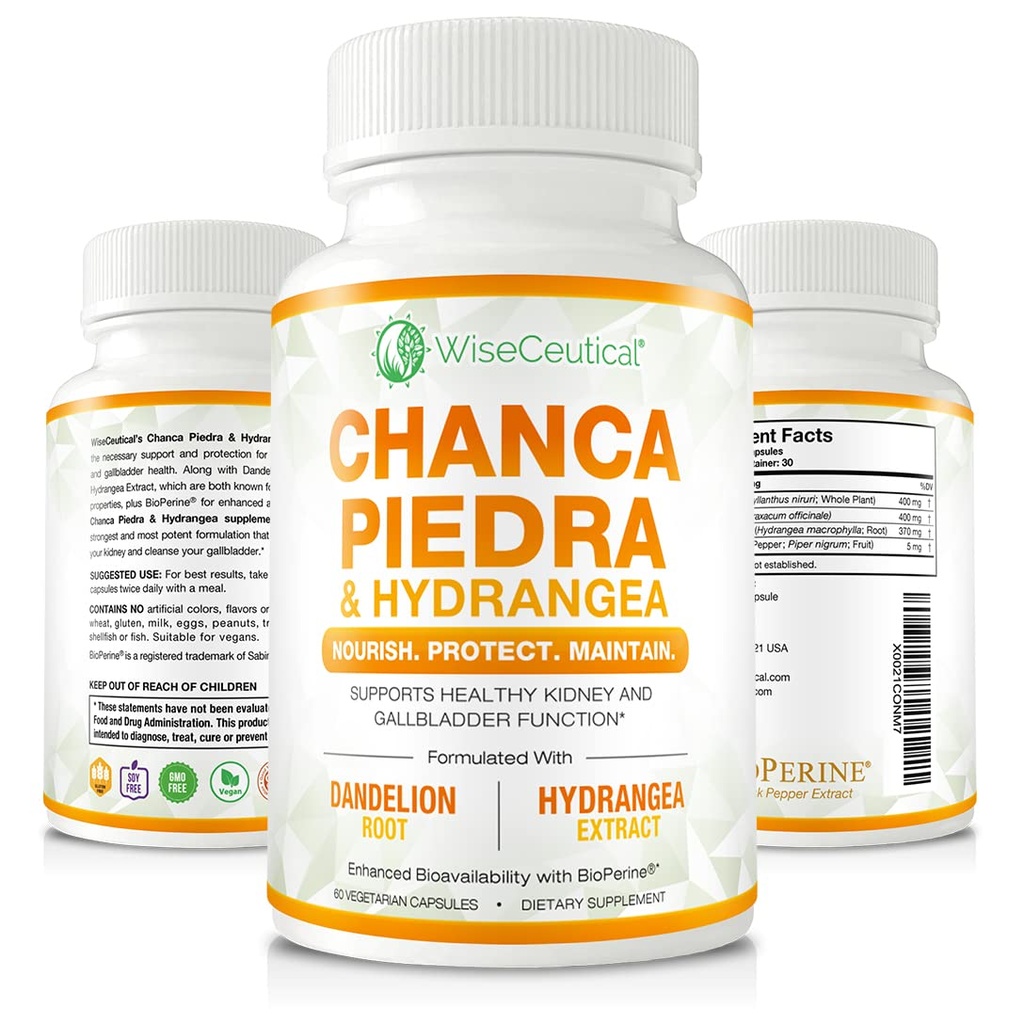 Max Strength Chanca Piedra, Hydrangea & Dandelion Sakne - Dabīga nieru un žultspūšļa formula - Akmens Breaker, Piesārņojuma Piemaisījumi, Tīrs Urīnceļu Tract - Uzlabots ar BioPerine. Veggie kapsulas.