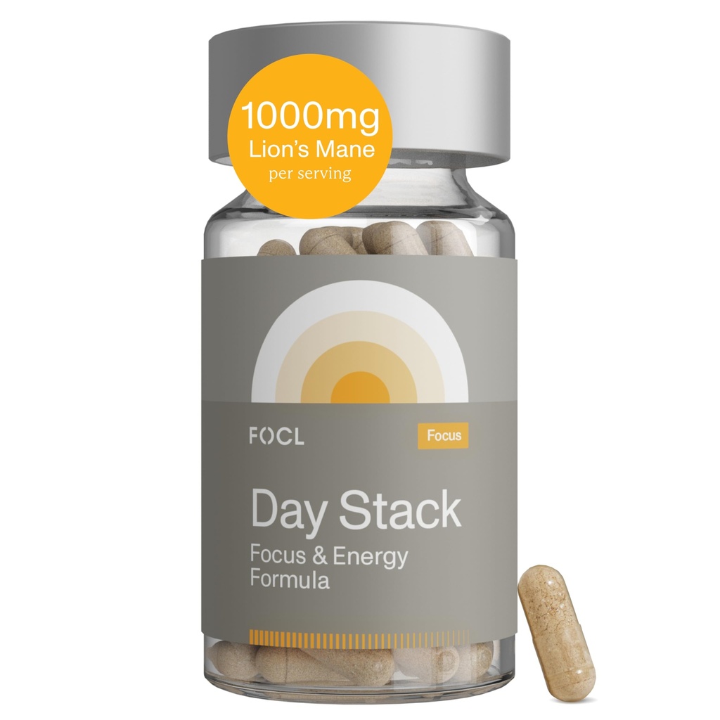 FOCL Fokusa papildinājums pieaugušajiem - Lauvas Mane papildkapsulas uzlabotai Focus, Atmiņas, Calm Mind, kognitīvā veiktspēja un stresa atvieglojums - Natural Nootrop Brain Health Solution + Energy Boost