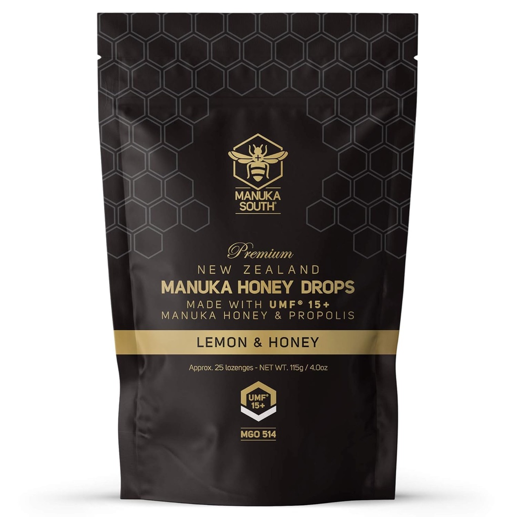 Manuka medus pilieni UMF 15+ / MGO 514+ & Propolis Drops Ražots Jaunzēlandē – Dabiskas sastāvdaļas – Nomierinoši pilieni – Citrons un medus uzliesmojums - 25 pilieni