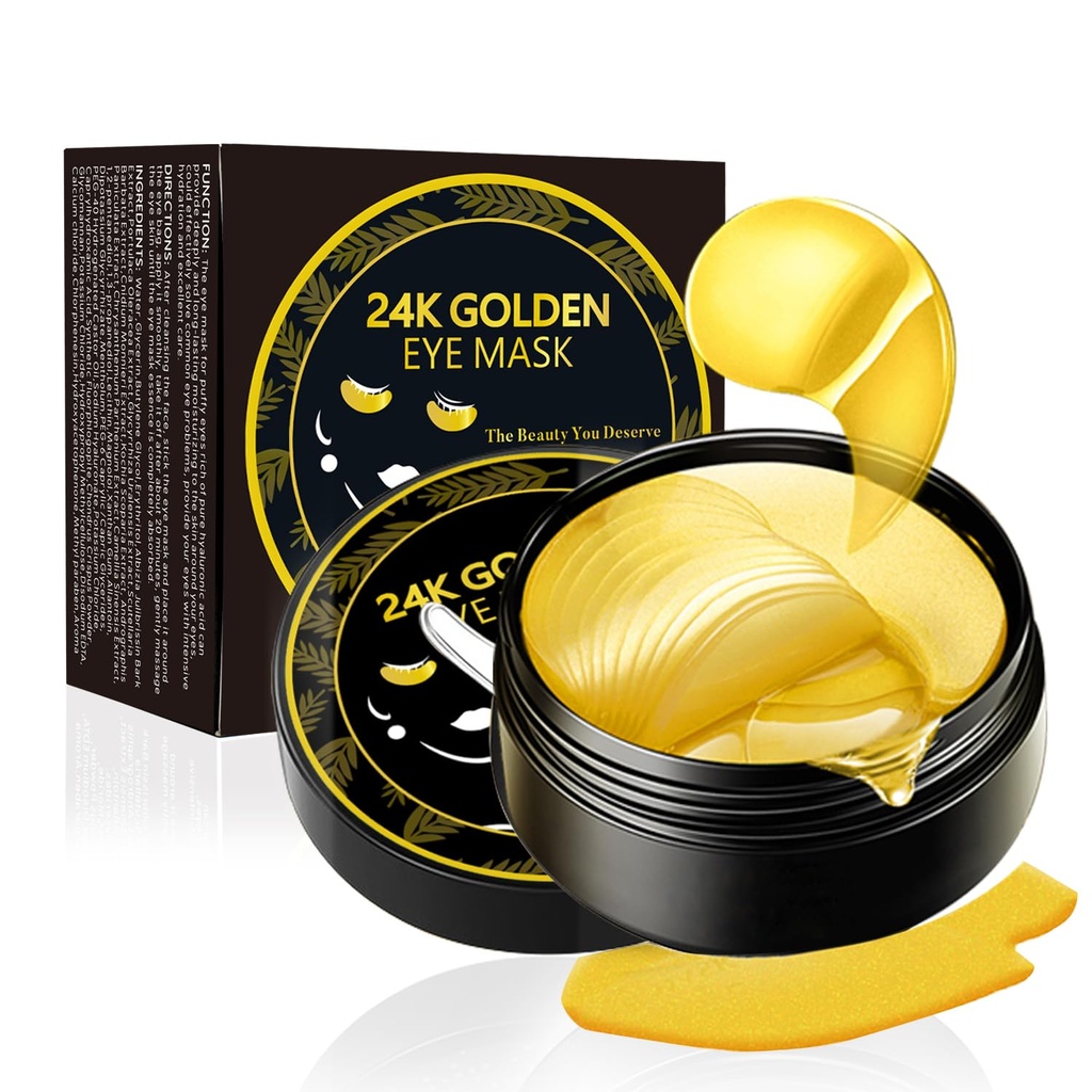Zem acu patches, 24K zelta acu maska, 60PCs zem acu maskas, kolagēna gela Pads Patch Apstrāde gaišākiem grumbu puffy Eyes Tumšie apļi Anti-Aging Mitrinošs, Fine Lines Acu somas Sievietes Vīrieši