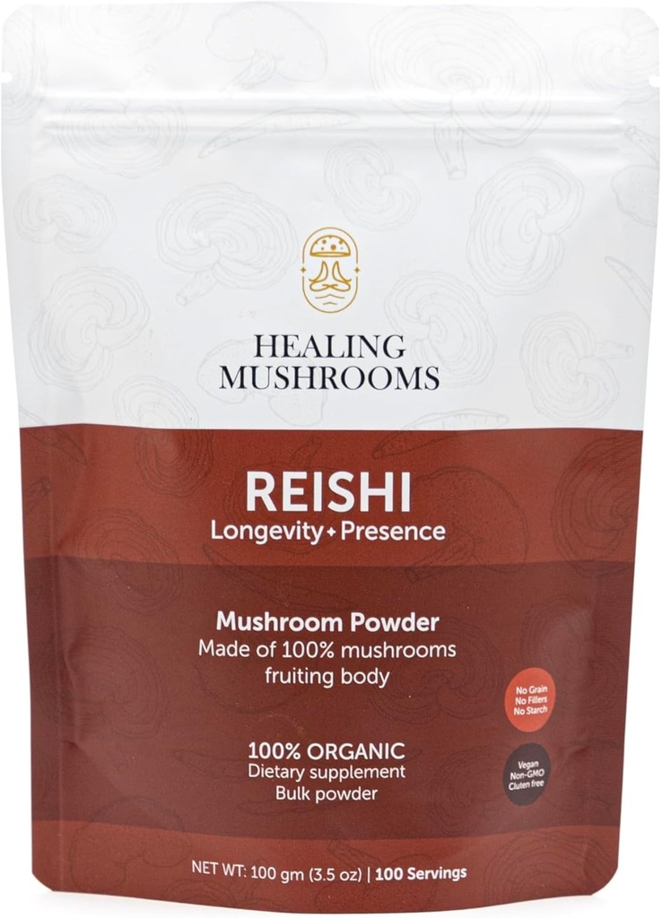 Reiši Pure Pure Pure Powder, Organic Sēņu Papildinājums imūnās uzturvielas, ilgizturība, Mood, Miega, Bez Pildvielas, Ne-GMO