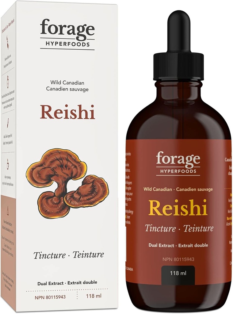 Lopbarība Hiperfoods- Original Canadian Wild Reishi Mushroous Superfood Šķidrais papildinājums Extract Tincture, Vegan, Non-GMO, uzlabo imūnās sistēmas un stresa reakciju, Natural Calm, 118ML