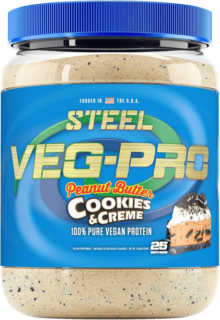 Tērauda papildinājumi Veg-PRO     ; Vegāna proteīna pulveris, zemesriekstu sviests Sīkfaili un kremi       ; 25 Servējumi (1. 93lbs)    ; Vegāna proteīna pulveris ar BCAA aminoskābi ; Bez piena; ; Low Carb formula