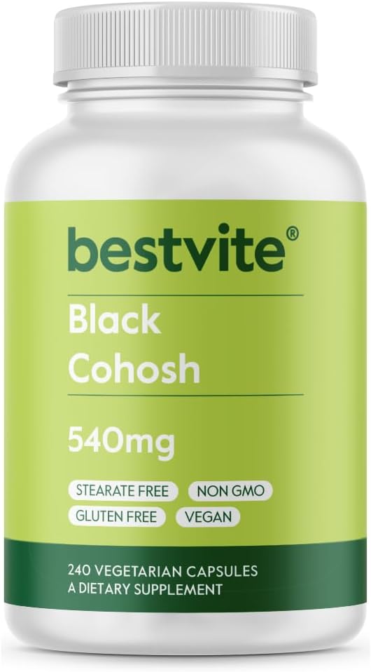 BESTVITE Black Cohosh 540mg (240 Veģetārās kapsulas) - Nē Stearāts - Nē Fileri - Vegāns - NeĢMO - Bez lipekļa