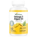 Vegan Vitality Vegan Omega 3 papildinājums - 60 augu bāzes Aļģu eļļa Soft Gels Essential Taukskābes ar Vegan DHA locītavu, sirds un imūnās palīdzības bez EPA