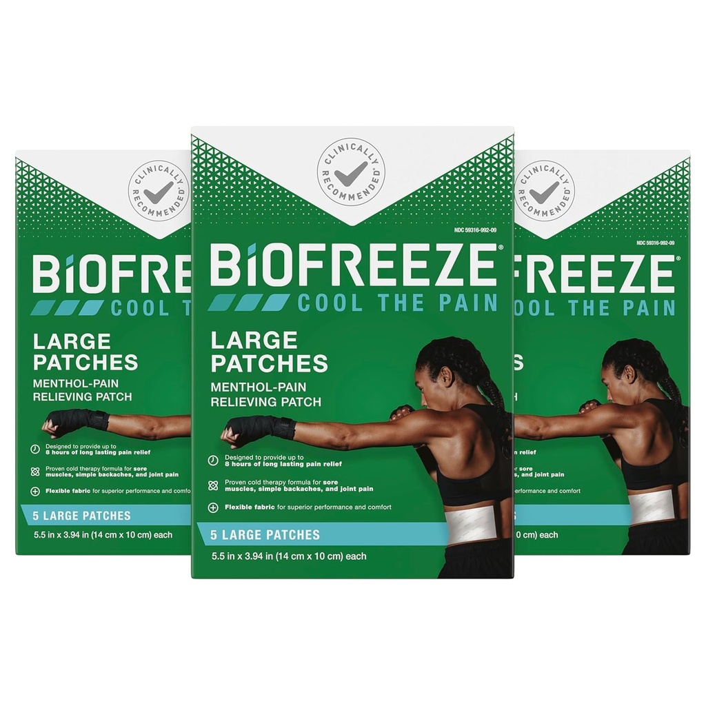 Biofrīza sāpes Relief Patches, Artrīts Sāpju Reliver, Ceļa un muguras sāpes Relief Patch, Rīkles Muskuļu Reliefs, Kakla sāpes Reliefs, FSA Piemērots, 3 Iepakojums (5 Biofrīze Mentol Patches)