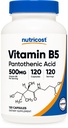Barības vielas Pantothenic Acid (B5 vitamīns) 500 mg, 120 kapsulas