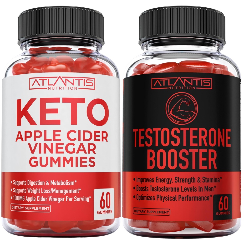 Atlantis Nutrition Keto Apple Sidrs Etiķis 60 Gumijas + Testosterona pastiprinātājs 2- Iepakojums (120 Gumijas)
