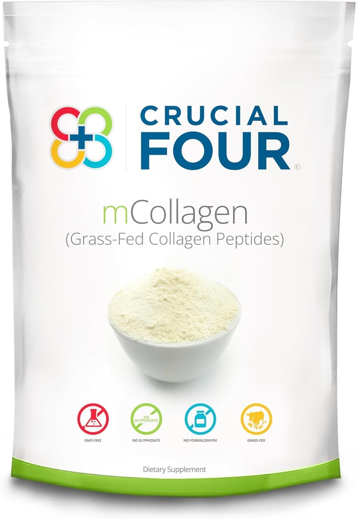 Crucial FOUR - mCollagen (Grass Fed kolagēna peptīda pulveris) – Aminoskābes – Ideāls sporta atgūšanas olbaltumvielu papildinājums – Atbalsta matus, ādu, nagus, un kopīgās veselības - organisko un ne-GMO (16oz)