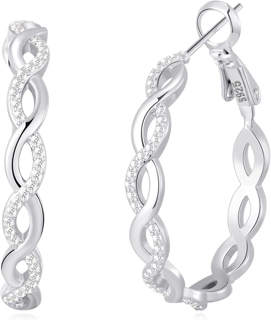 Senteria 925 Sterling Silver Auskaru apvalki sievietēm Viegls svars Twisted Hoop Auskaru apvalki ar kubisku cirkoniju Hipoalerģisks Hoops Auskaru apvalki (20/3/40/50/60MM)