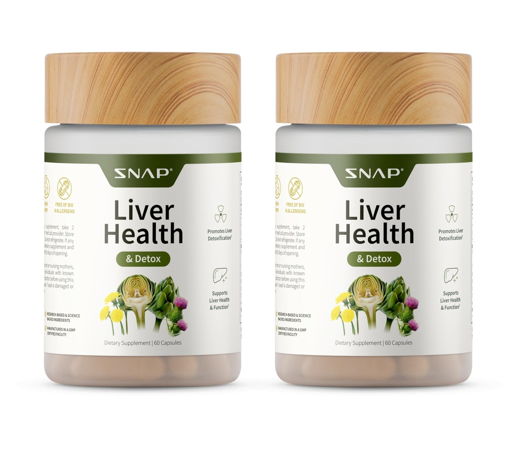 Snap papildinājumi Aknu veselība un detox papildinājums - Dabas atbalsts aknām un gremošanas veselību, 60 Veģetāriskās kapsulas (2-Pack)