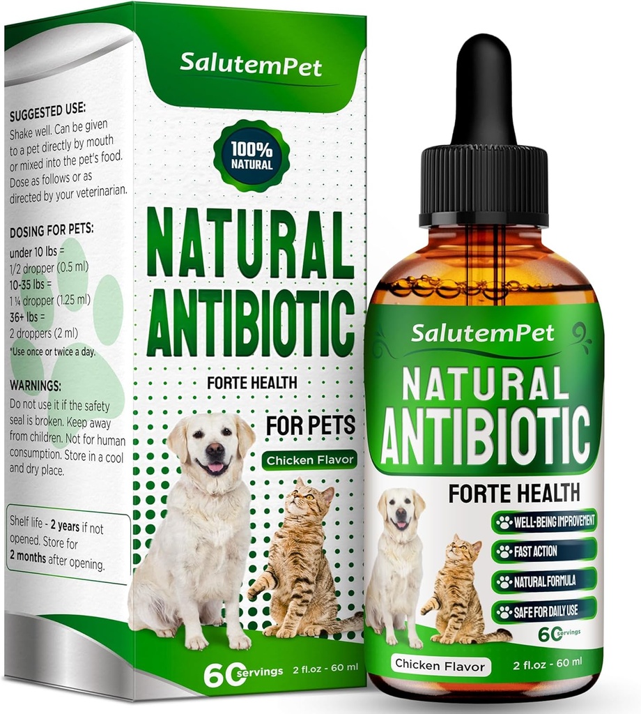 Suns Antibiotikas Forte Health -- Antibiotikas kaķiem -- Augu Papildinājums visām šķirnēm -- Easy Elpošana -- Gremošana un urinācija -- Āda & Apvalks -- Vistas Flavor - 2 Oz