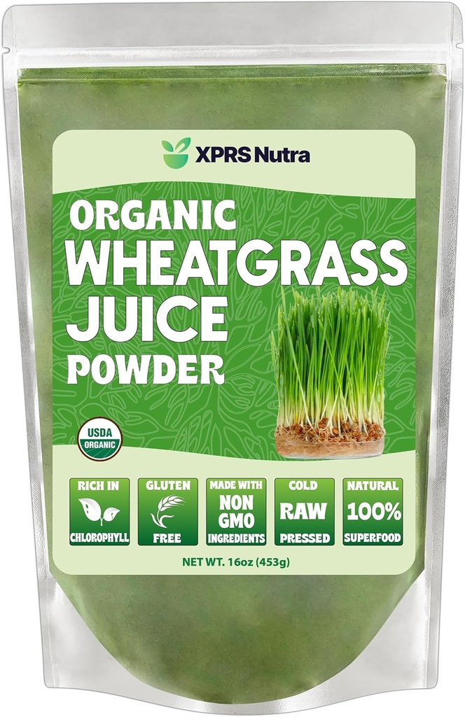 XPRS Nutra Organic Kviešuzāļu sulas pulveris - Ilgi augošs - Instant kviešu Zāles sulas pulveris Izgatavots no koncentrētas sulas - spēcīgāks par organisko kviešuzāļu pulveri - 16