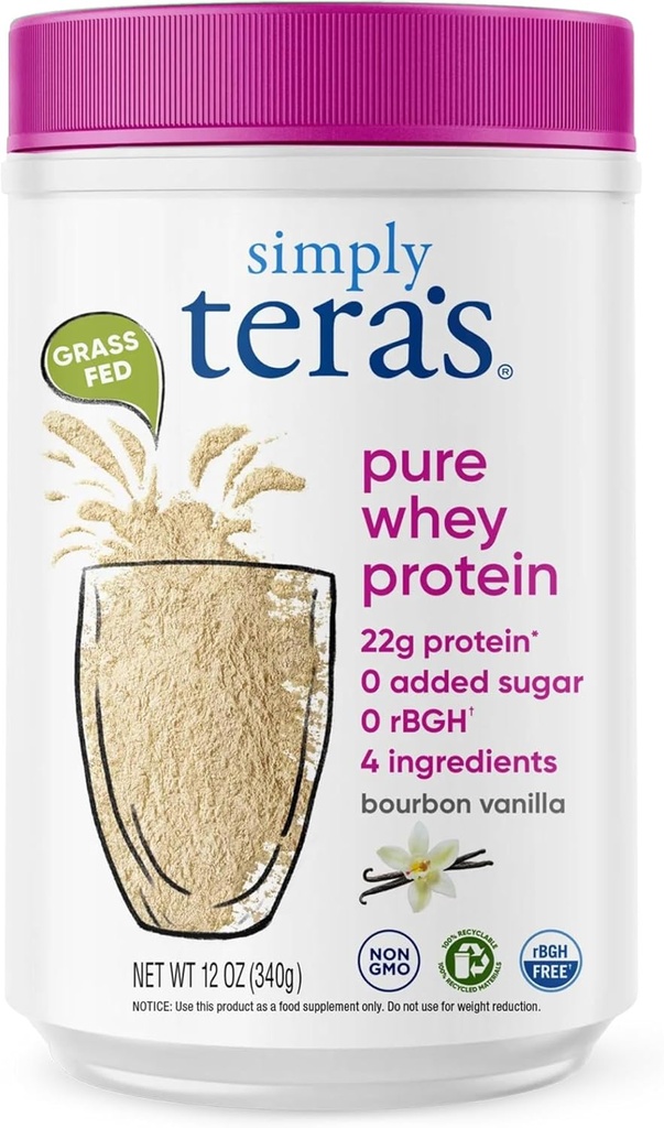 vienkārši tera ir Pure Whey Protein pulveris - zāles kausēt Vanilla sūkalu olbaltumvielu pulveris, tīrs, izgatavots bez mākslīgiem saldinātājiem, ne-GMO, Kosher, rBGH-free, sojas-free - 12 Oz