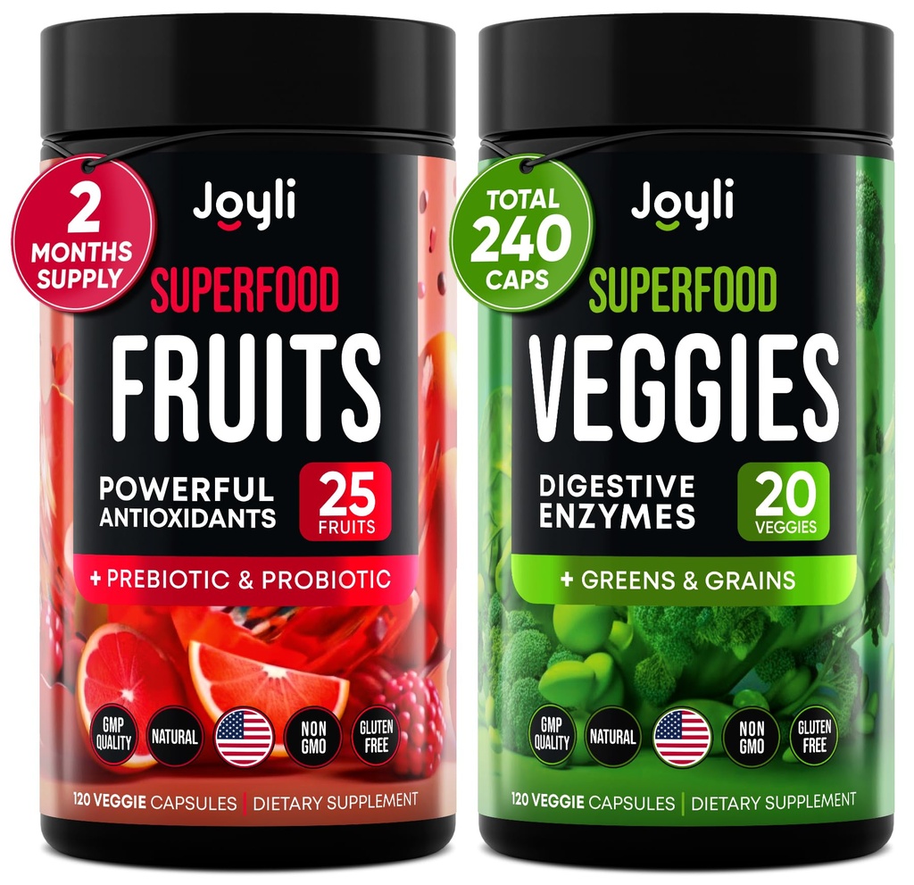 Augļi un dārzeņi Papildinājums - Augsta Fiber Papildinājums Immunity, Gut & Energy - Super Reds & Super Greens Papildinājumi ar Marshmallow Saknes - 240 Reds un Super Greens Pulveris Superfood Kapsulas