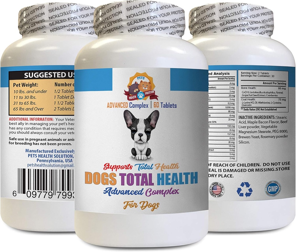 Vitamīni suņiem Acis - suņi Kopā veselība Formula - Advanced Atbalsts - Matu apvalki Zobi Gums Acu urinācija aprūpe - vitamīns e suņiem āda - 60 tabletes (1 pudele)