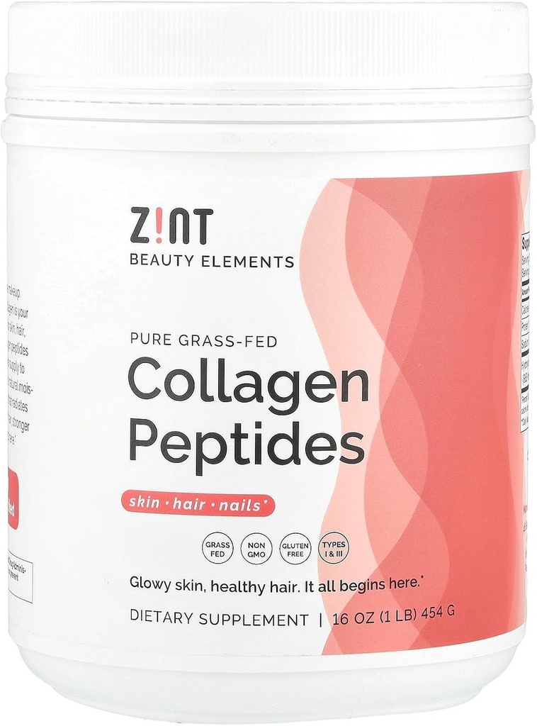 Zint Kolagēna peptīdi Pulveris (16 Ounce): Antinovecošanās Hidrolizēts kolagēna proteīns Pulveris Skaistumkopšanas papildinājums - āda, mati, nagi