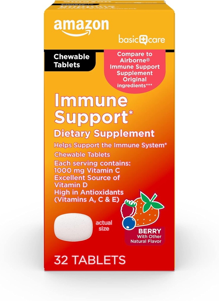 Pamata aprūpe - Imūnatbalsta papildinājums, Berry Chew tabletes, lielisks avots ķermeņa būtiska saules gaisma vitamīns D, 32 Count