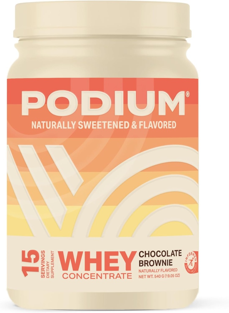 Podium Nutrition sūkalu proteīna pulveris, šokolādes brūns, 22g proteīns, kas tiek pasniegts ar gremošanas enzīmiem, sūkalu olbaltumvielu izolāts un koncentrāts, bez lipekļa, zems ogļhidrātu saturs, zems cukura un sojas saturs, 15 kalpotāji