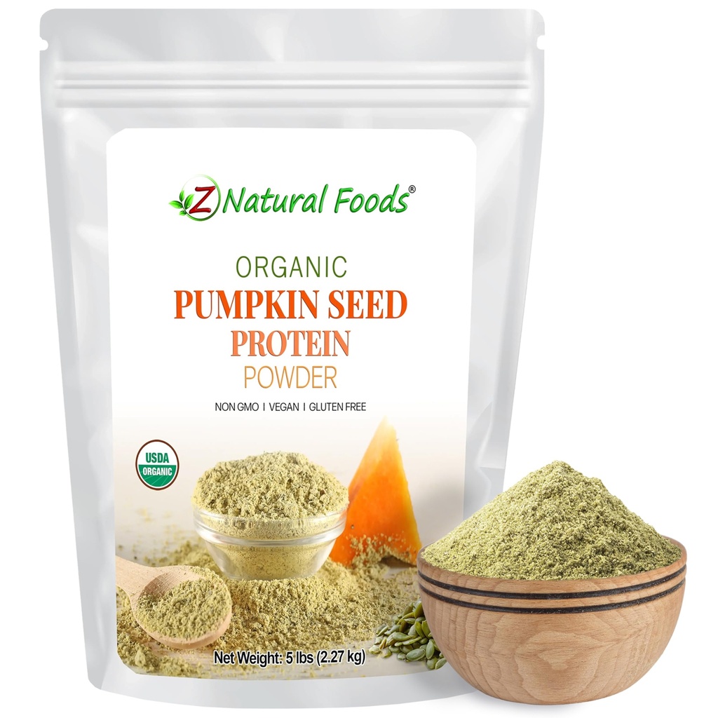 Z Natural Foods Organic ķirbju sēklu proteīns Pulveris - Nutrient-Dense Fiber Papildinājums, Vegan Ķirbju proteīns Pulveris matu ādas nagiem Muskuļu veselība - Ideāli piemērots gludumiem Shake Cepšanas receptes, 5 mārciņas