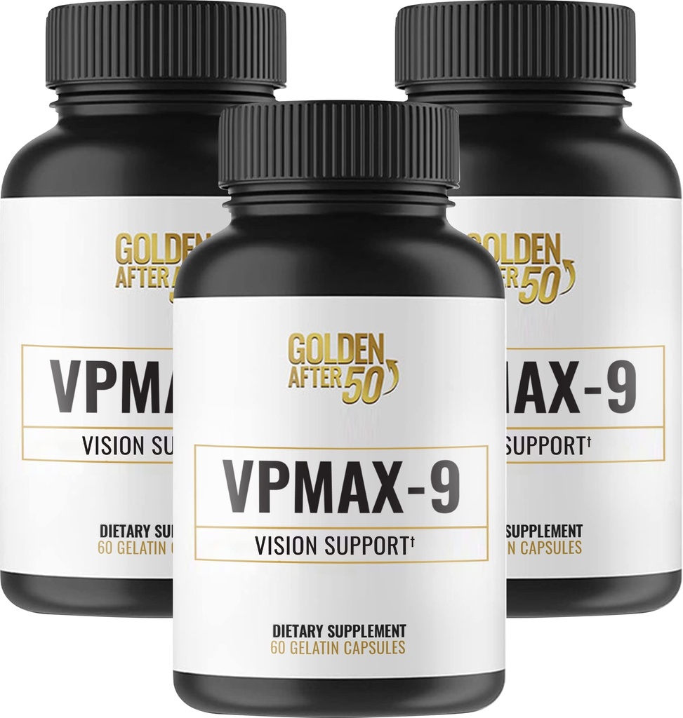 Zelta pēc 50 VpMax-9 - Acu kopšanas un antioksidantu Papildinājums ar acu vitamīniem, luteīnu, likopēnu un melleņu ekstraktu - 3 pudeles