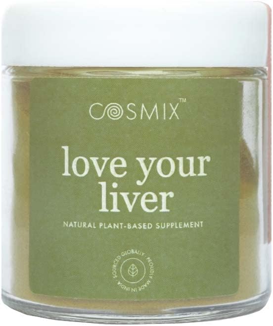 cosmix Mīlēt Jūsu aknas, Detoksikācijas aknu un nieru, Attīra asinis, samazināt iekaisuma, Bhumi Amalaki, Piena dadzis, Turmeric, 60G - Makes Upto 40 Kalpo, Augu bāzes Superfood Blend