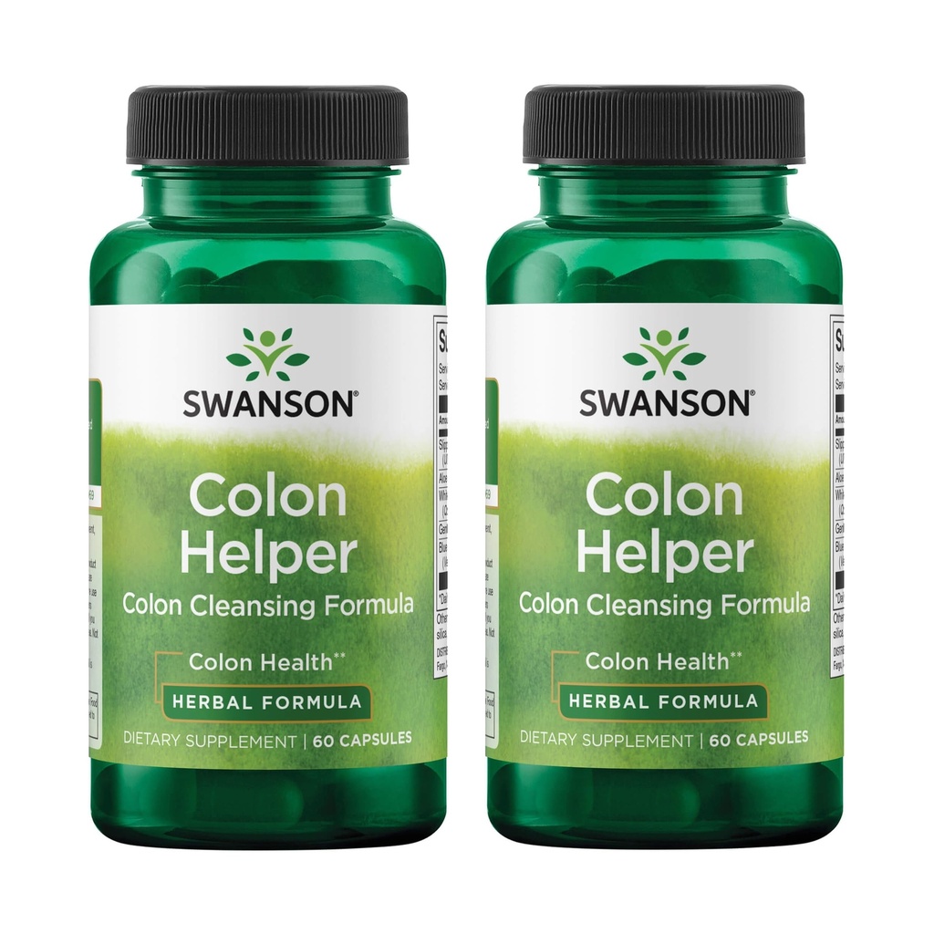 Swanson Colon Helper - veicina gremošanas veselību, izmantojot Vervain, Goldenseal Saknes, Slippery Elm Bark & More - Augu Papildinājums palīdzot veselīgu elimināciju - (60 kapsulas) (2 iepakojums)