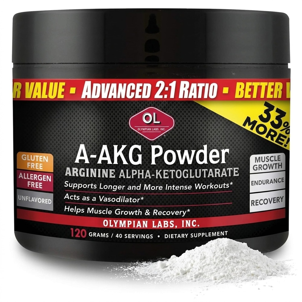 Olympian Labs PSN A-AKG pulveris vīriešu veselībai, enerģijai un sporta uzturam, 40-3g Servings, 120 Gram Jar