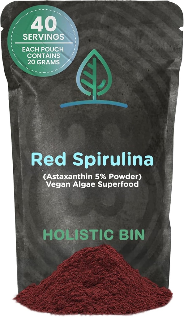 Holistisks Bin Organisks astaksantīna pulveris   ; Spēcīgs dabas antioksidants papildinājums Gludekļiem un kapsulām ; Vesels Haematococcus Pluvialis Algae papildinājums (20 Grams)
