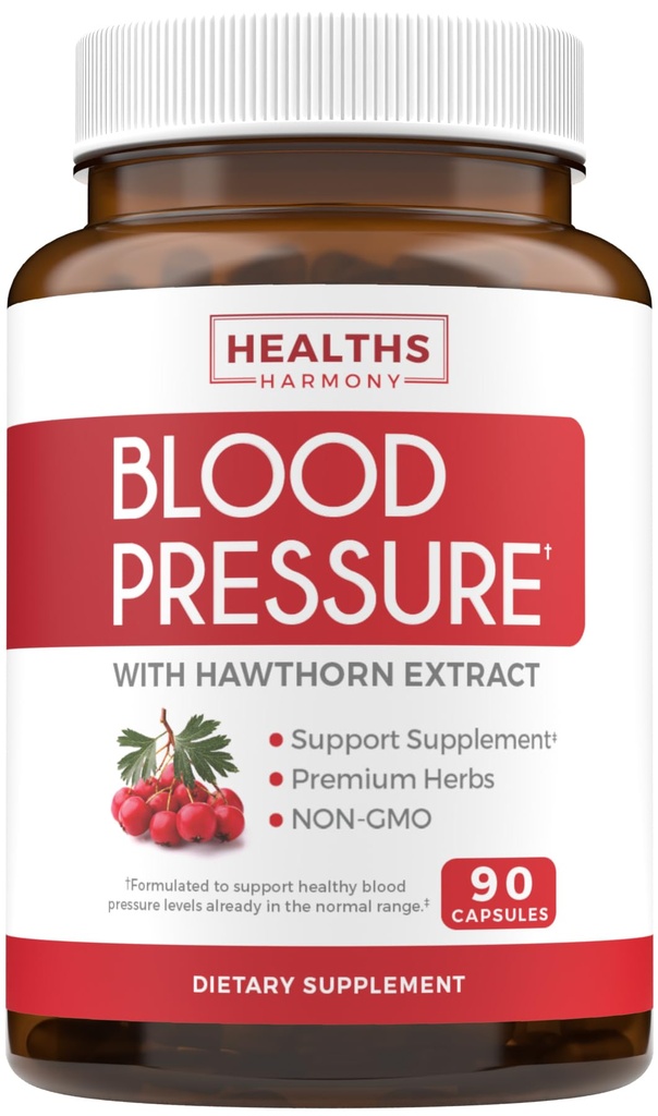 Asinsspiediena atbalsta papildinājums (NON-GMO) Premium Natural Herbs, Vitamīni un ogas - augsta deva Hawthorn Berry Extract – atbalsta asinsspiediena līmeni jau normālā diapazonā – 90 kapsulas