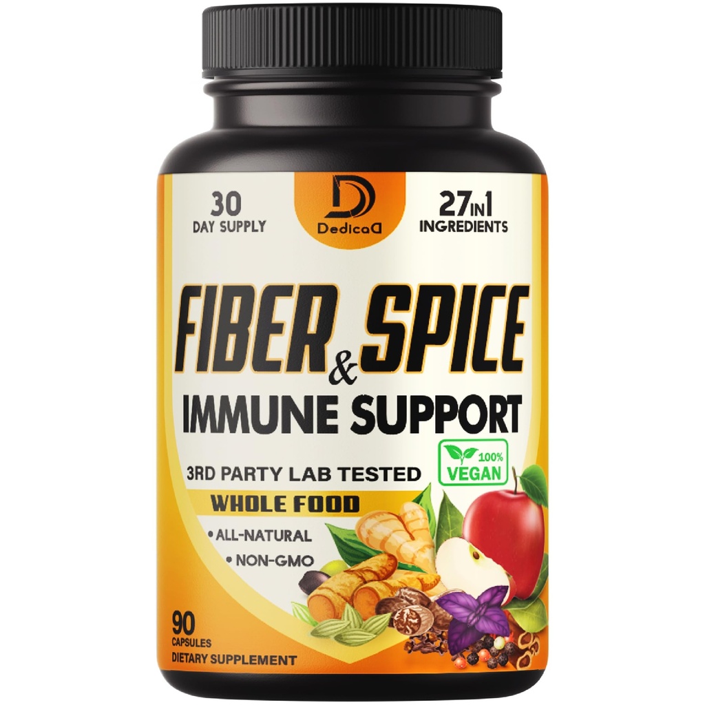 27in1 Fiber un garšvielu papildinājums - Kombinēts ar organisko Psilliju, visu ābolu, plūškoka & More - Atbalsts Mood, Body & Immunity - 90 kapsulas 1 mēnesim