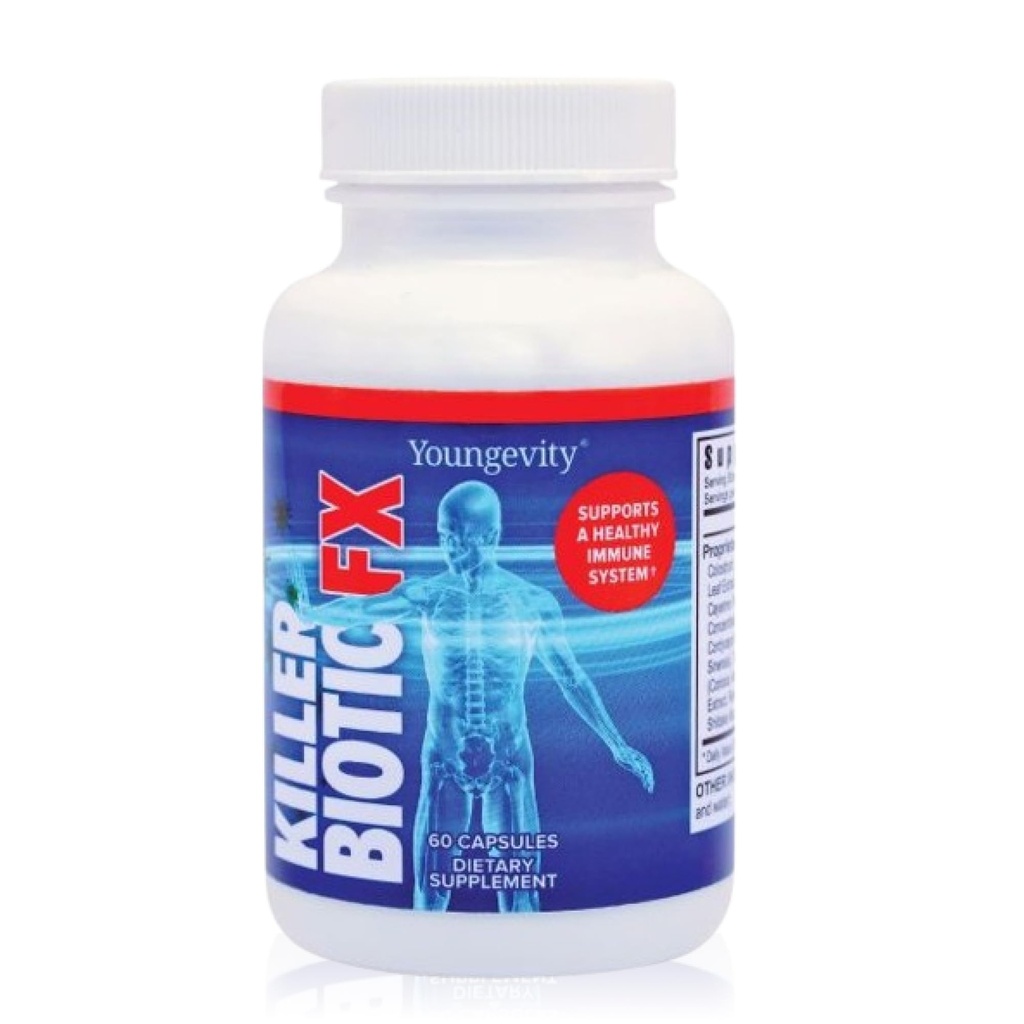 Youngevity Killer Biotic FX - Imūnās sistēmas atbalsts ; Avots: Bišu propoliss, Sēnes un jaunpiens ; Dabiskās imunitātes atbalsts; 60 kapsulas