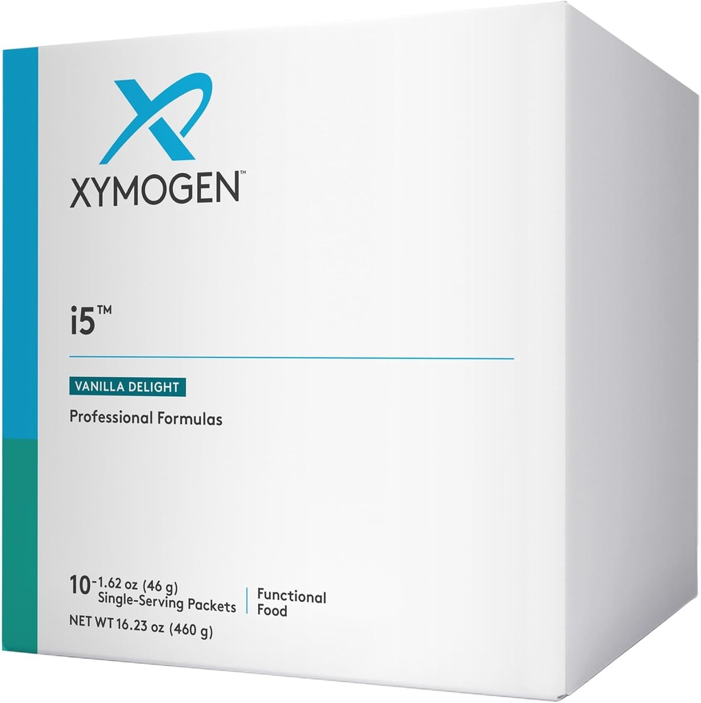 XYMOGEN i5 - Gut Health, Detox + Cytokine Balance Support Powder - 21g Protein, Immunoglobulin, Arabinogalaktan, Broccoli Seed Extract - Vanilla Drink Mix (10 Packets)
