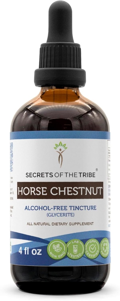 Tribe Horse Castnut Tincture Bezalkohola šķidruma ekstrakta noslēpumi Zirgu kastaņzāle (Aesculus hippocastanum) Kaltēti rieksti (4 FL OZ)