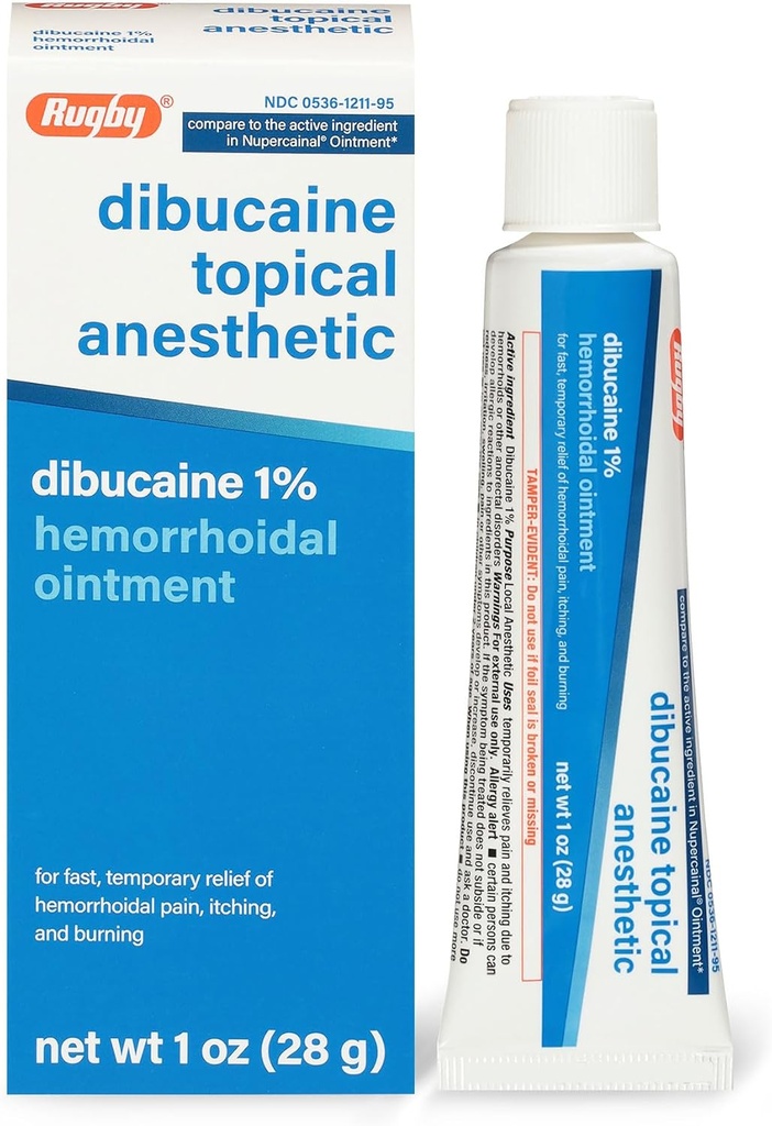 Rugby Dibucaine Topical Anestēzija 1% Hemorrhoid Ziede - sāpes atvieglojošs krēms nieze un dedzināšana, hemorrhoid ārstēšana, pret niezes krēms 1 Oz (1 iepakojums)