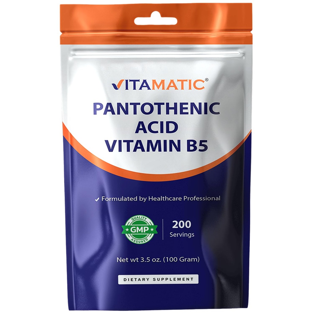 Vitamatisks pantotēnskābes tīrs pulveris 500 mg uz apkalpo - 100 Grams - arī sauc vitamīns B5-200 apkalpo